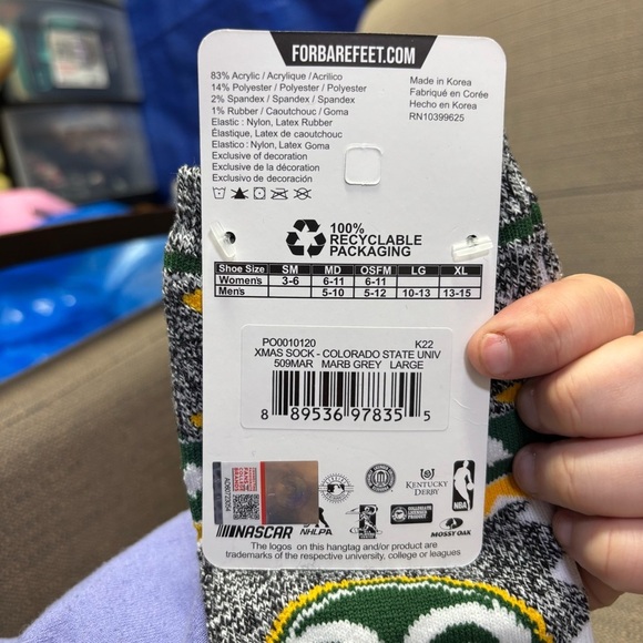 Colorado State Rams Ugly Holiday Sweater Socks Size Large NWT - Picture 4 of 4